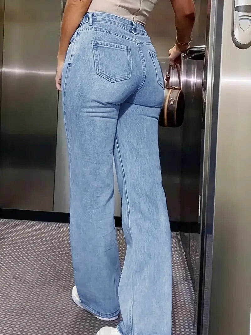 Women's Crossover Waist Wide-Leg Jeans in Light Blue
