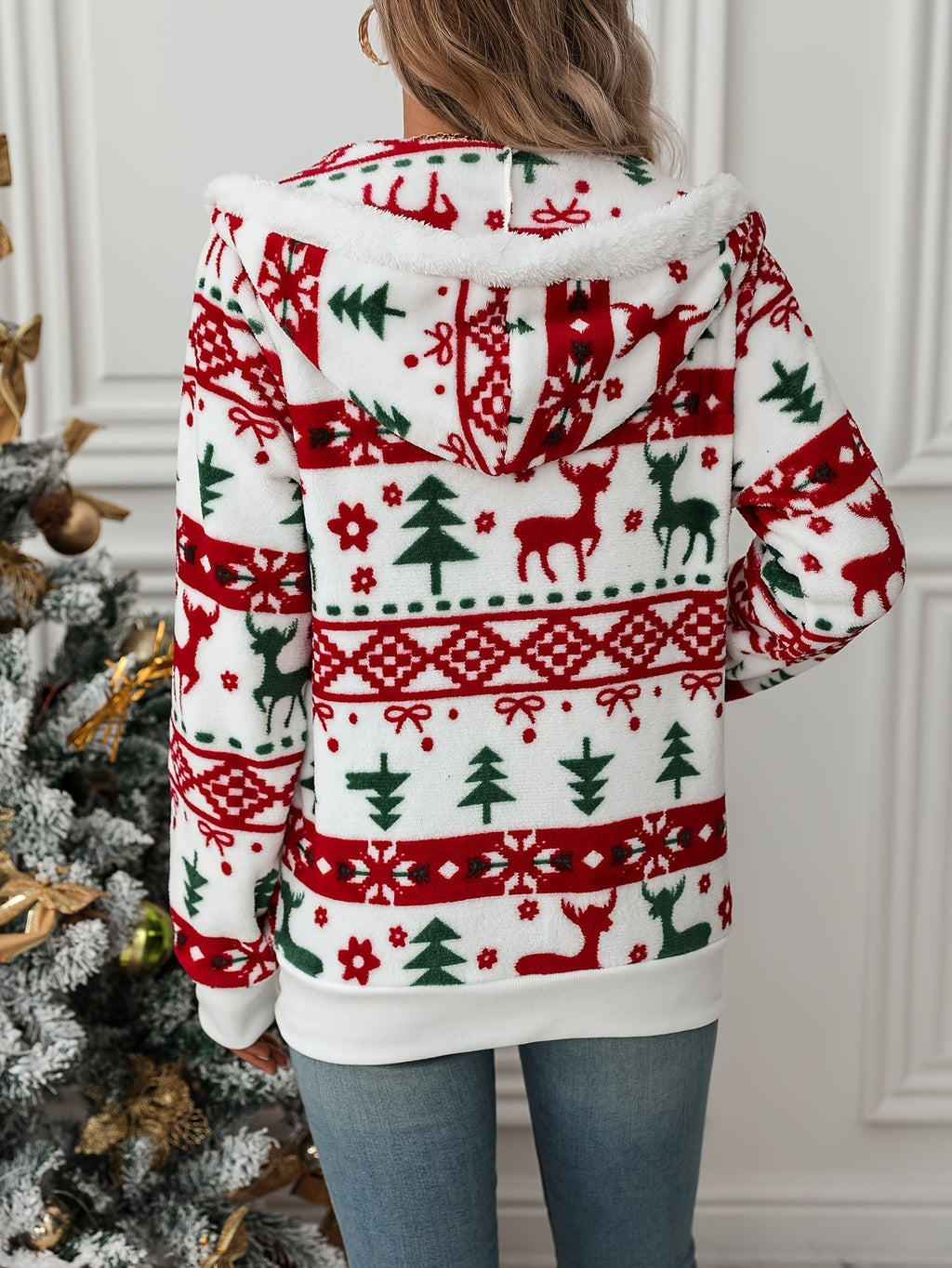 Women's Fair Isle Christmas Cardigan Hooded Zip Up