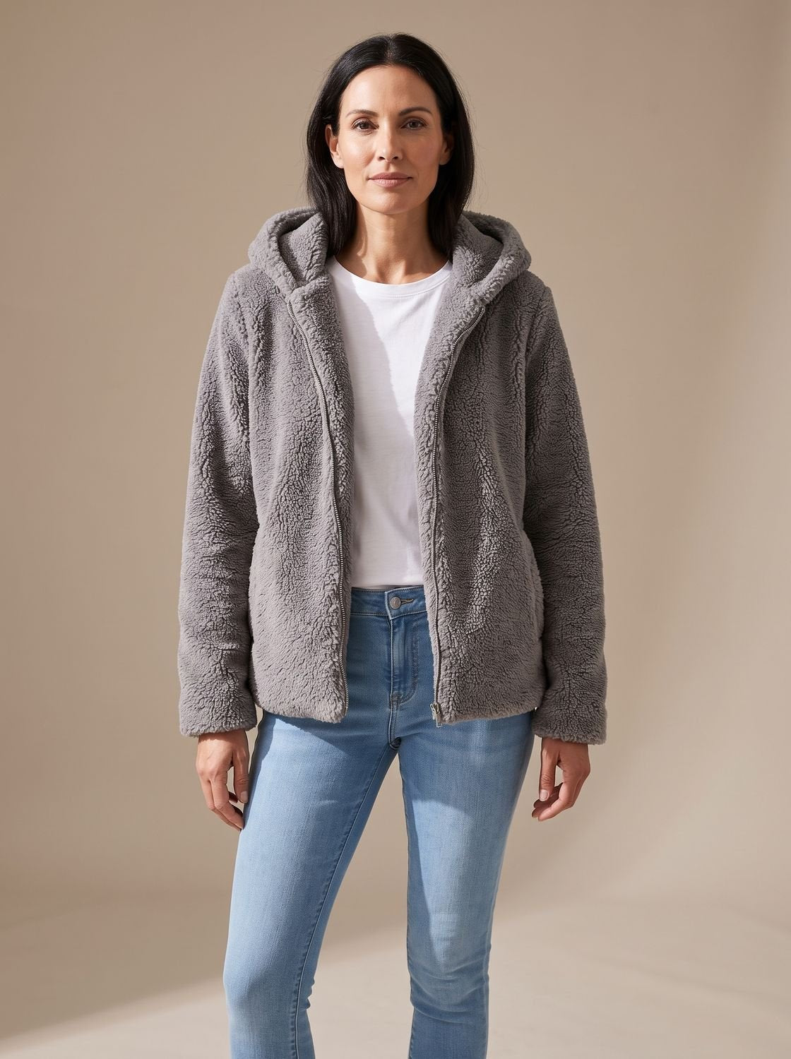 Women's Oversized Hooded Fleece Zip-Up Jacket