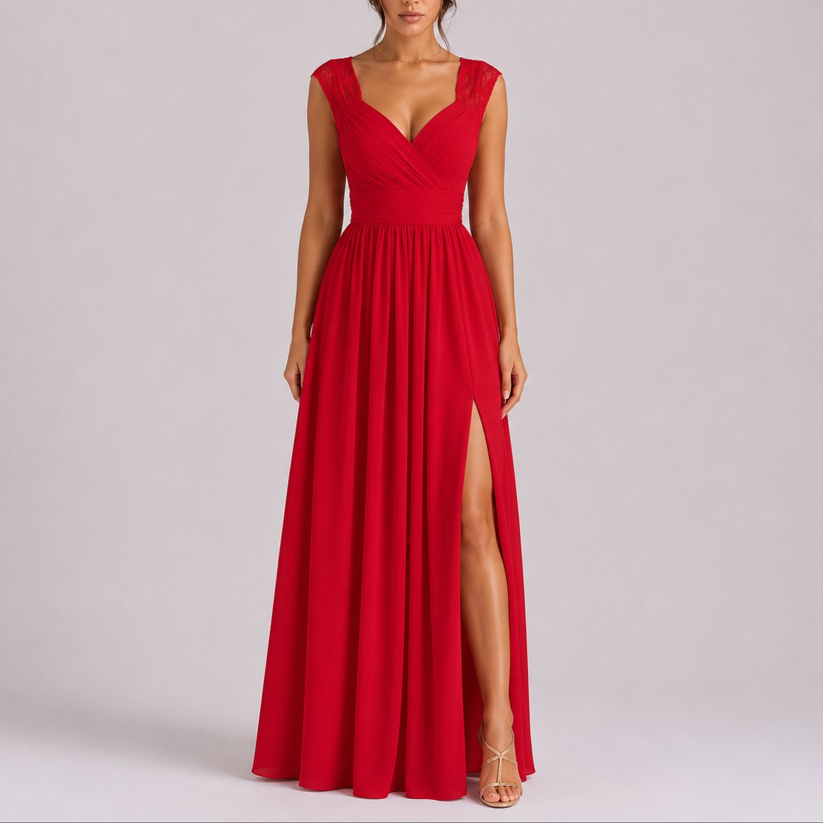 Women's Lace Wrap Maxi Dress with Side Slit