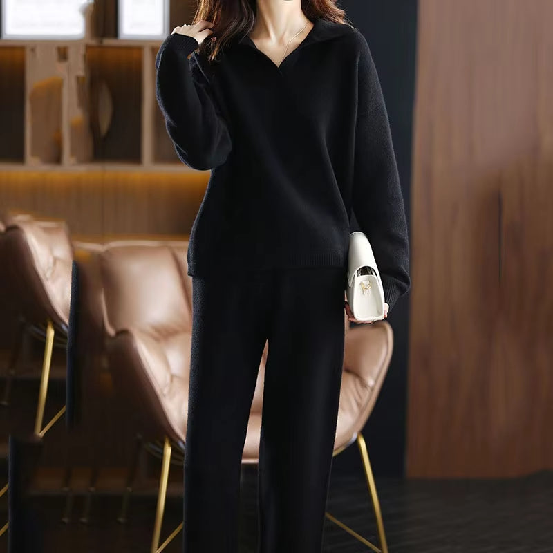 Women's Long-Sleeve Collared Knit Sweater