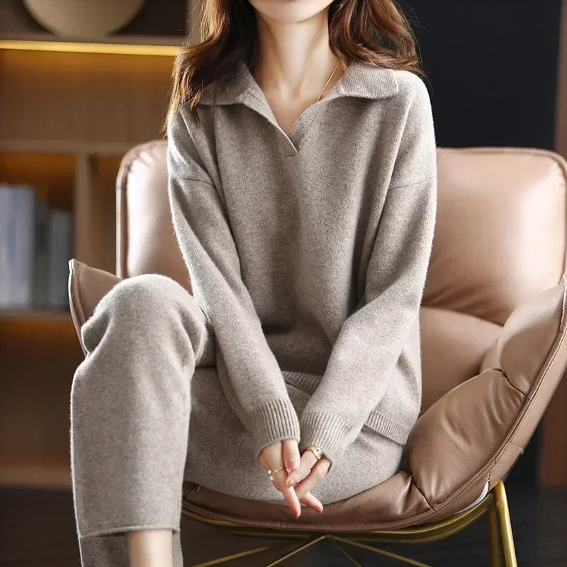 Women's Long-Sleeve Collared Knit Sweater