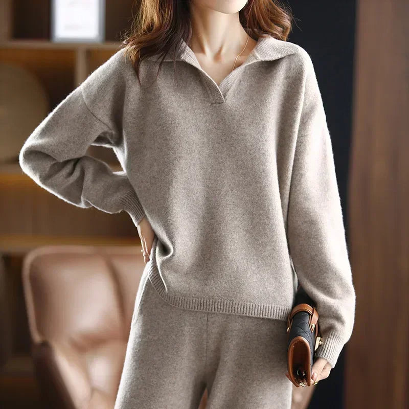 Women's Long-Sleeve Collared Knit Sweater