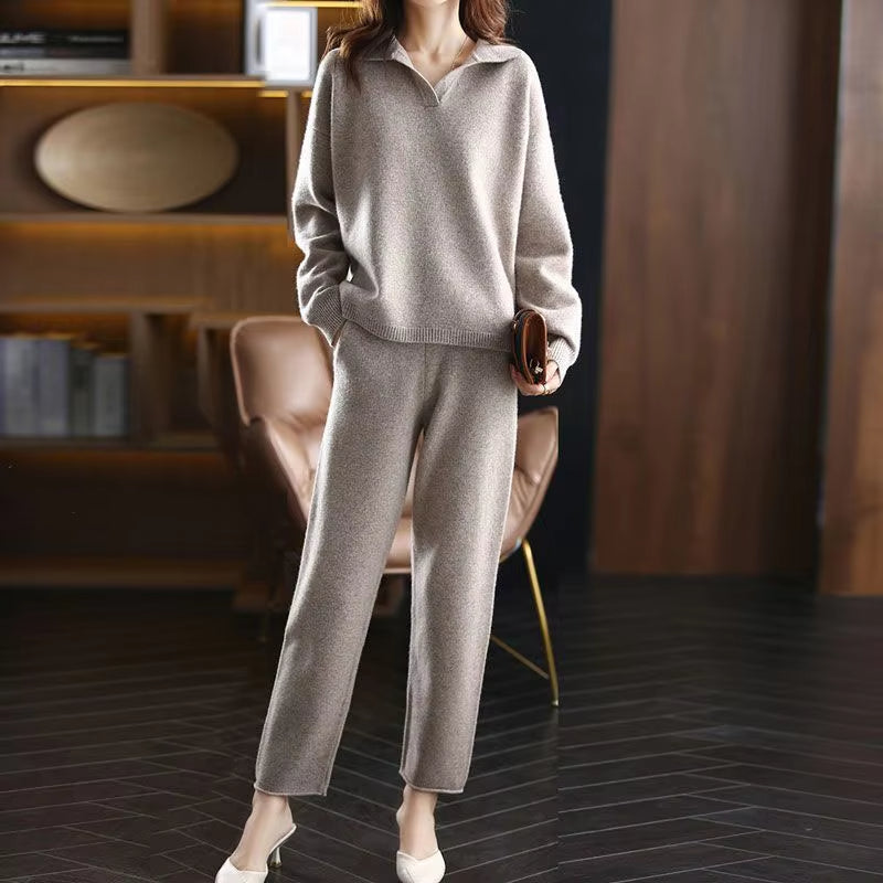 Women's Long-Sleeve Collared Knit Sweater