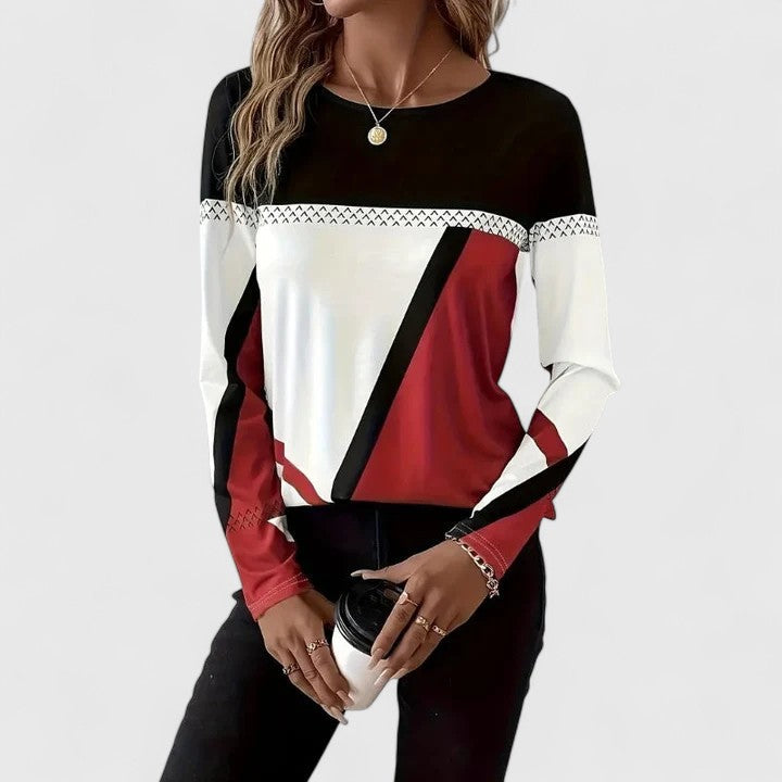 Women's Long-Sleeve Colorblock Crew Neck Sweater