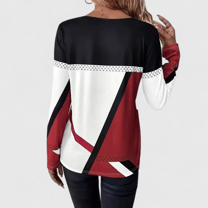 Women's Long-Sleeve Colorblock Crew Neck Sweater