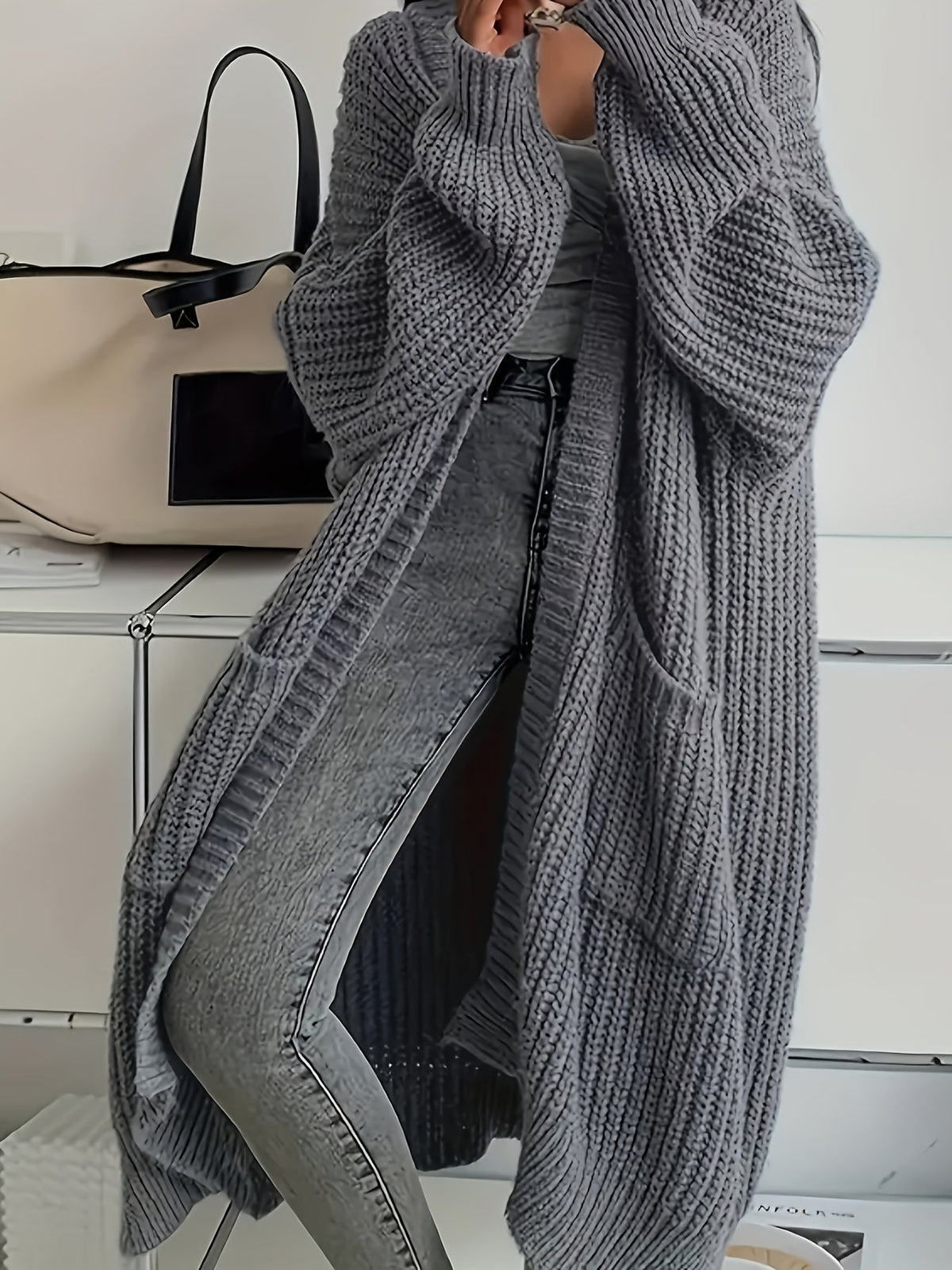 Women's Long-Sleeve Open-Front Chunky Knit Cardigan