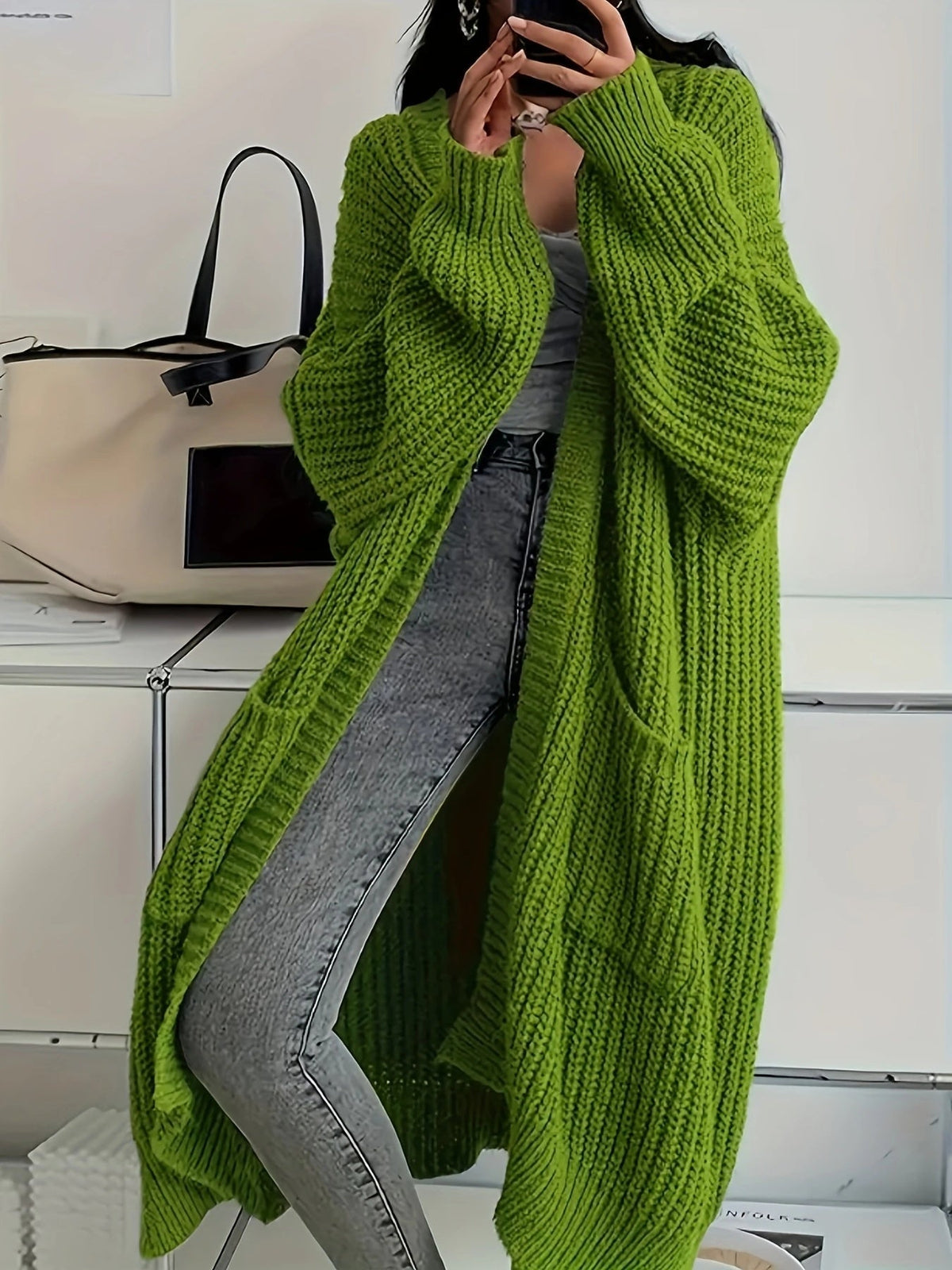 Women's Long-Sleeve Open-Front Chunky Knit Cardigan