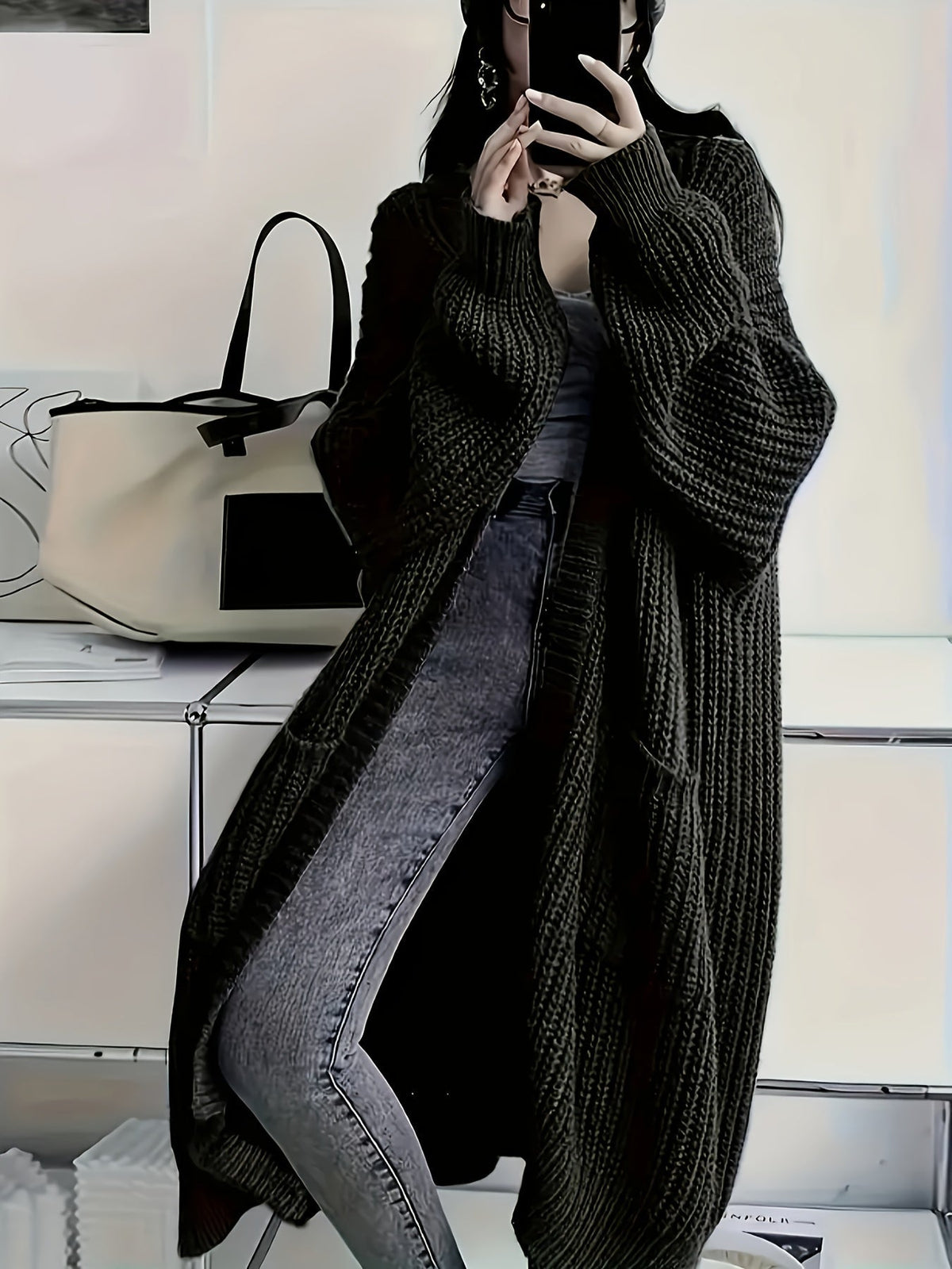 Women's Long-Sleeve Open-Front Chunky Knit Cardigan
