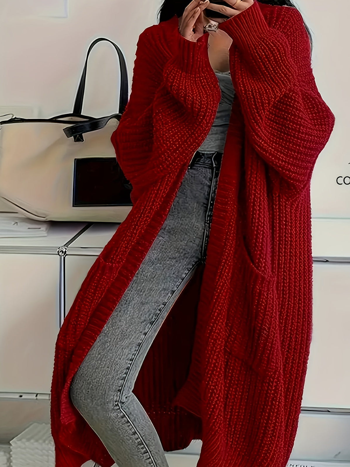 Women's Long-Sleeve Open-Front Chunky Knit Cardigan