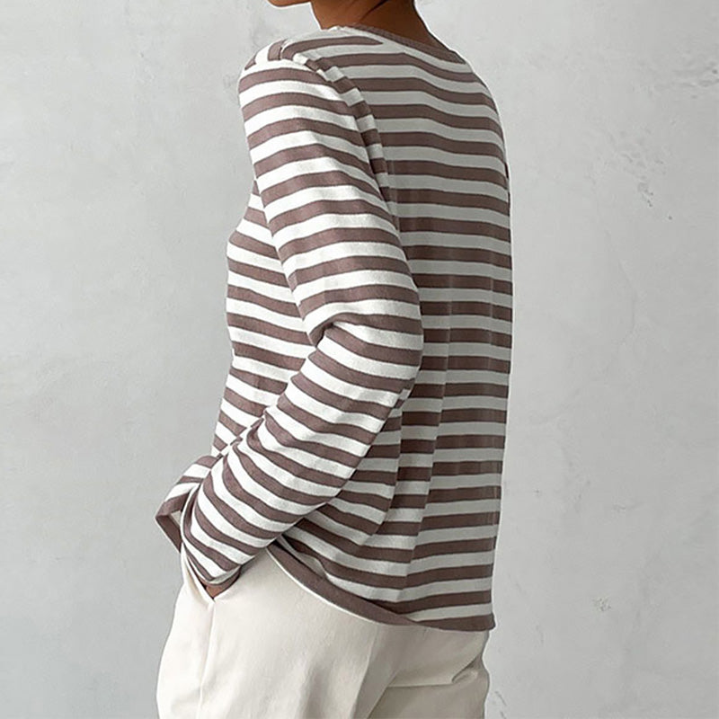 Women's Long-Sleeve Striped Crew-Neck Sweatshirt