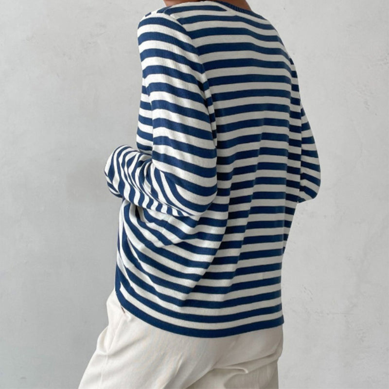 Women's Long-Sleeve Striped Crew-Neck Sweatshirt
