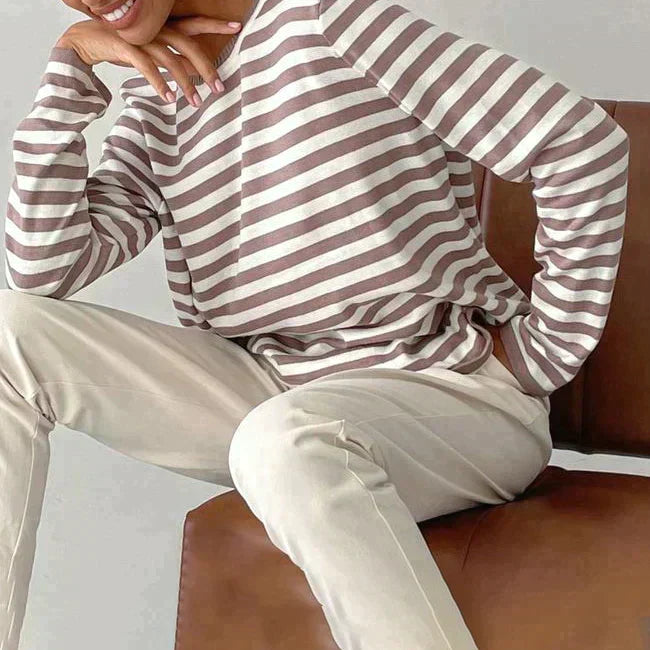 Women's Long-Sleeve Striped Crew-Neck Sweatshirt