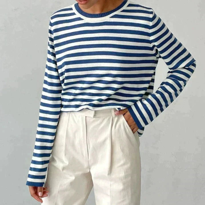 Women's Long-Sleeve Striped Crew-Neck Sweatshirt