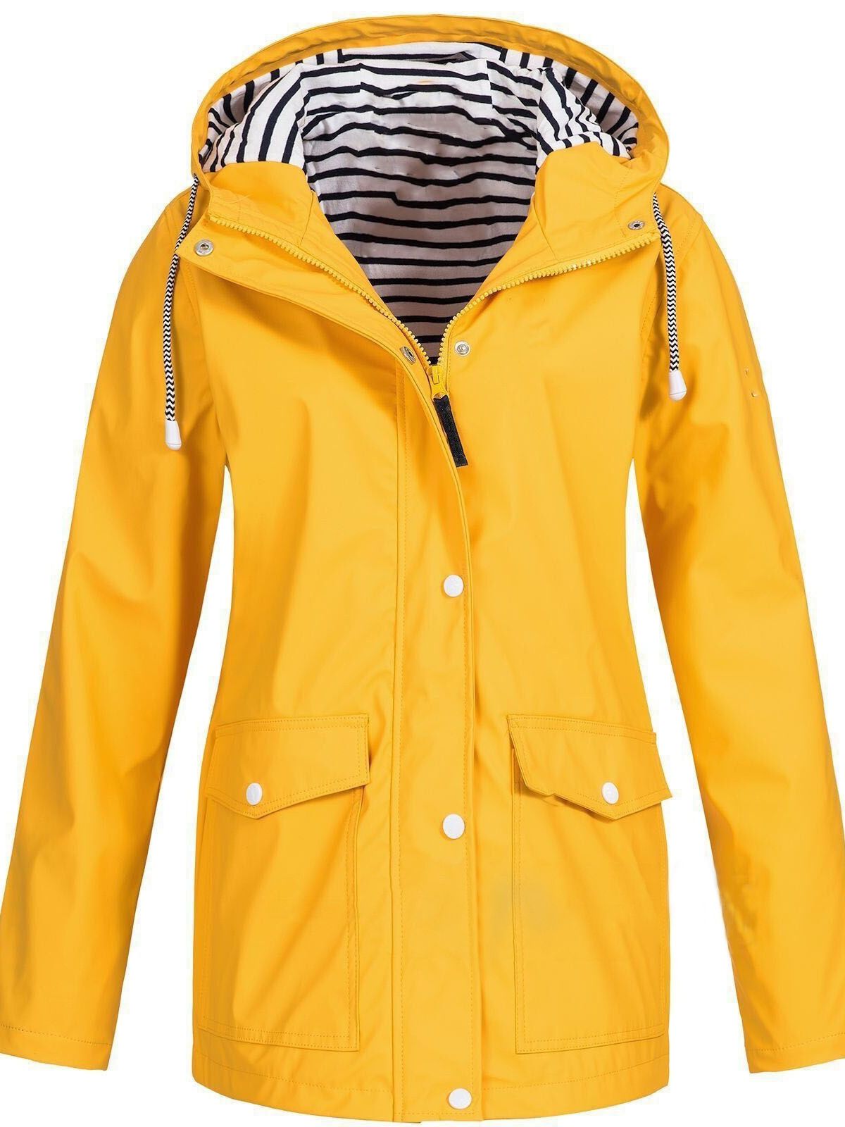 Women's Hooded Rain Jacket with Striped Lining