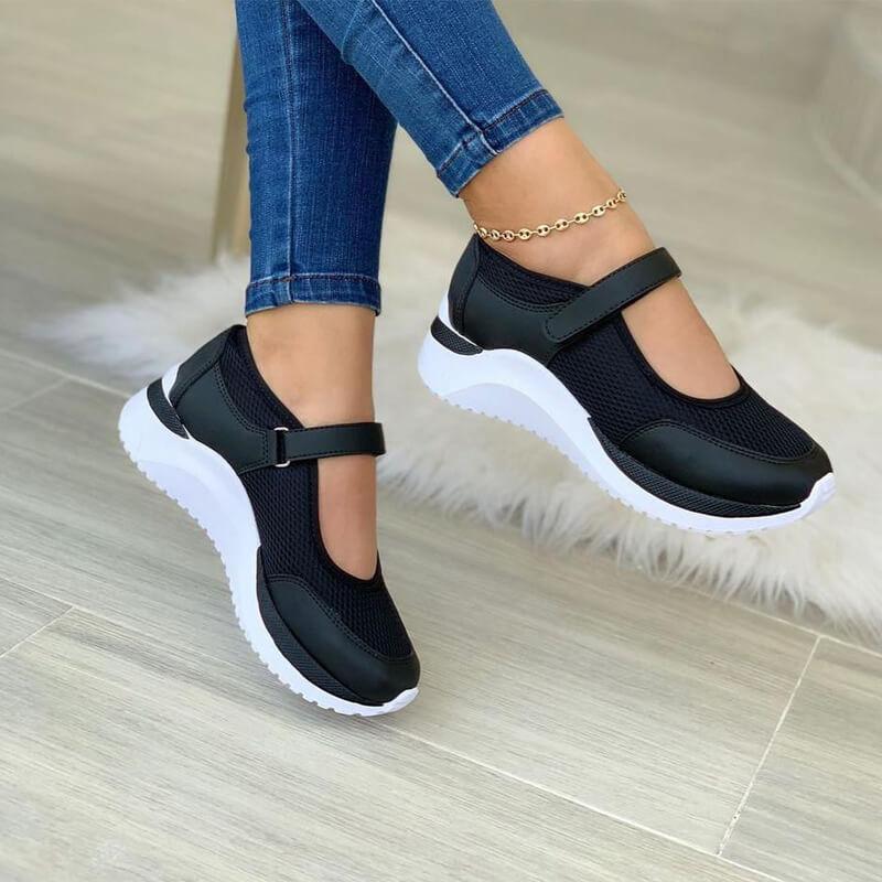 Women's Mesh Mary Jane Sneakers with Hook and Loop Strap