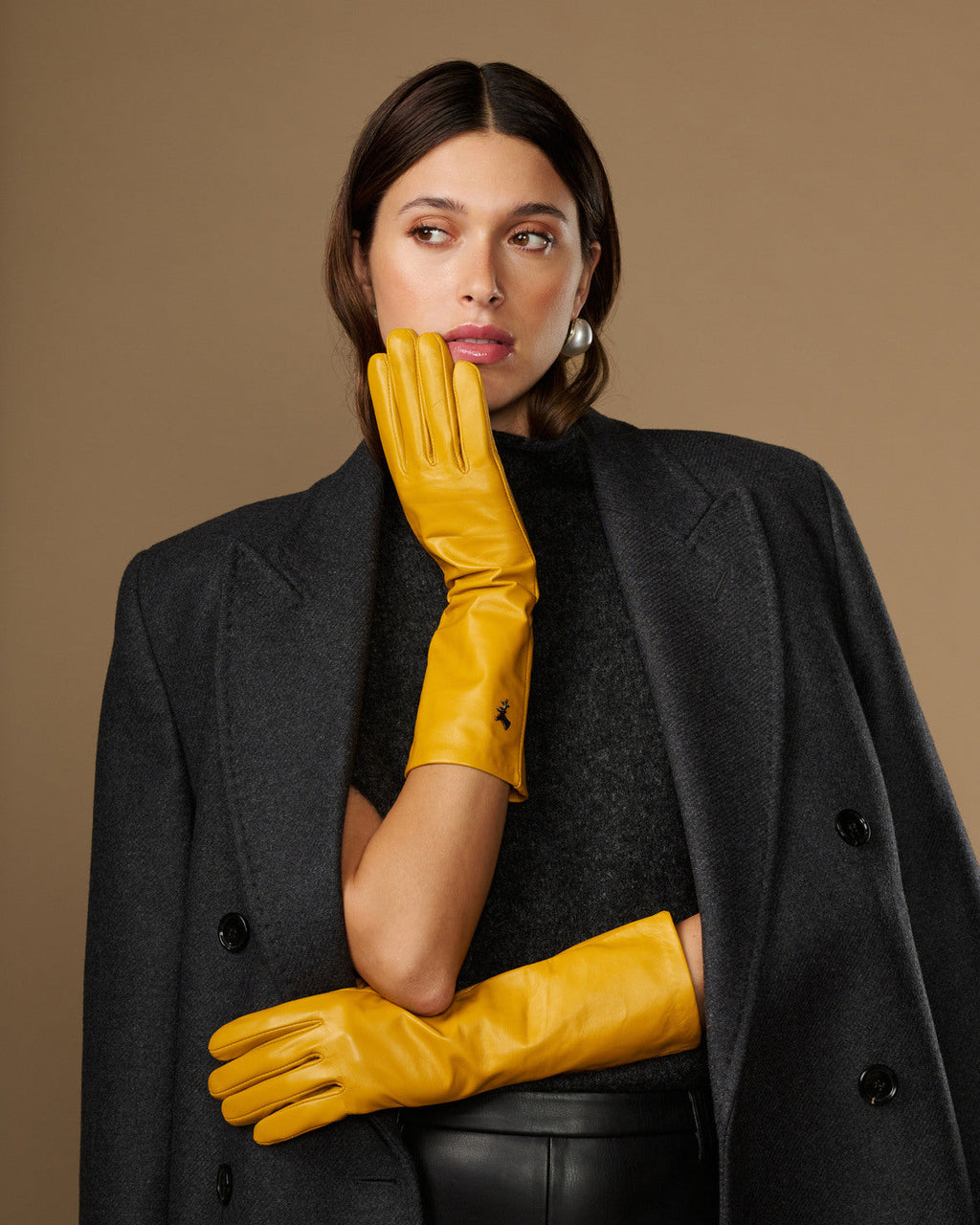 Women's Mid Forearm Length Faux Leather Evening Gloves