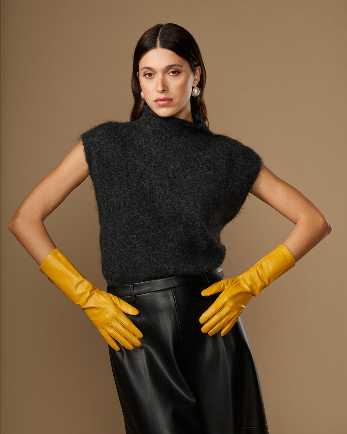 Women's Mid Forearm Length Faux Leather Evening Gloves
