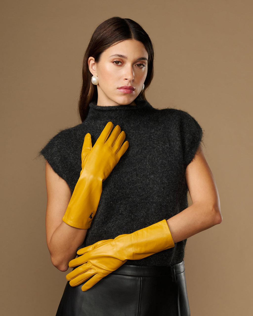 Women's Mid Forearm Length Faux Leather Evening Gloves