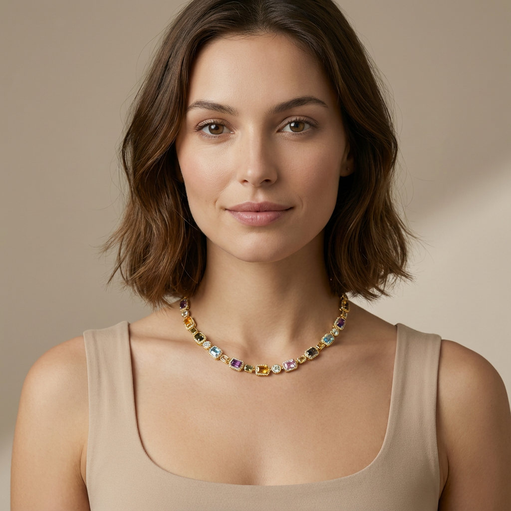 Women's Colorful Gemstone Tennis Necklace