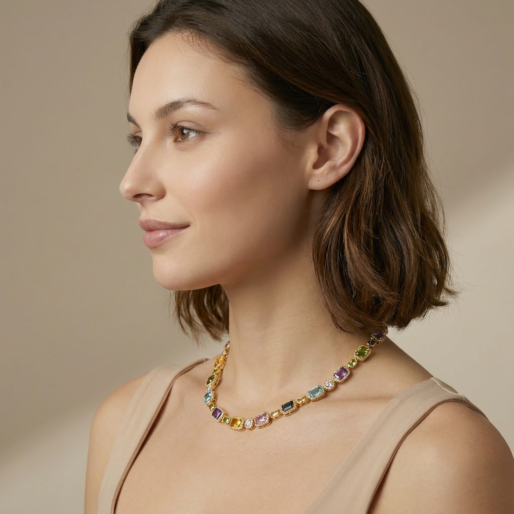 Women's Colorful Gemstone Tennis Necklace