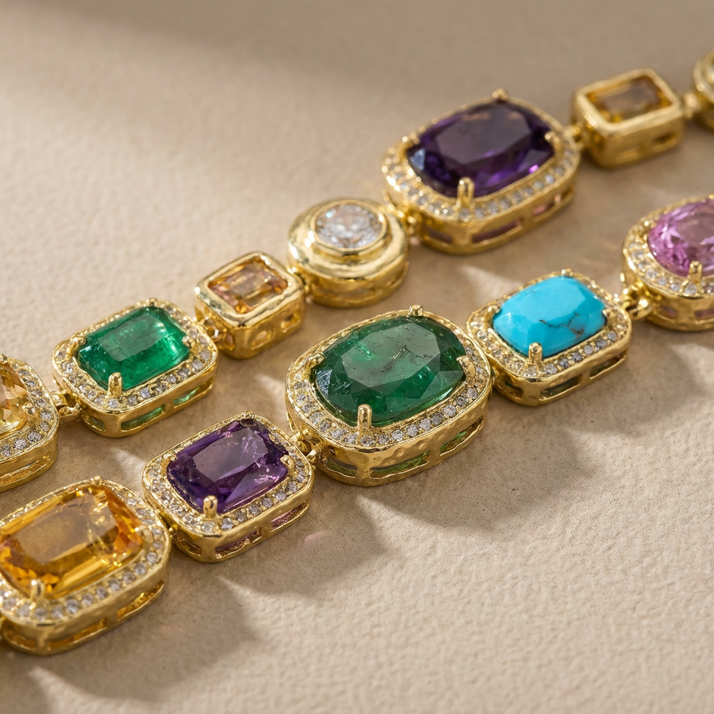 Women's Colorful Gemstone Tennis Necklace