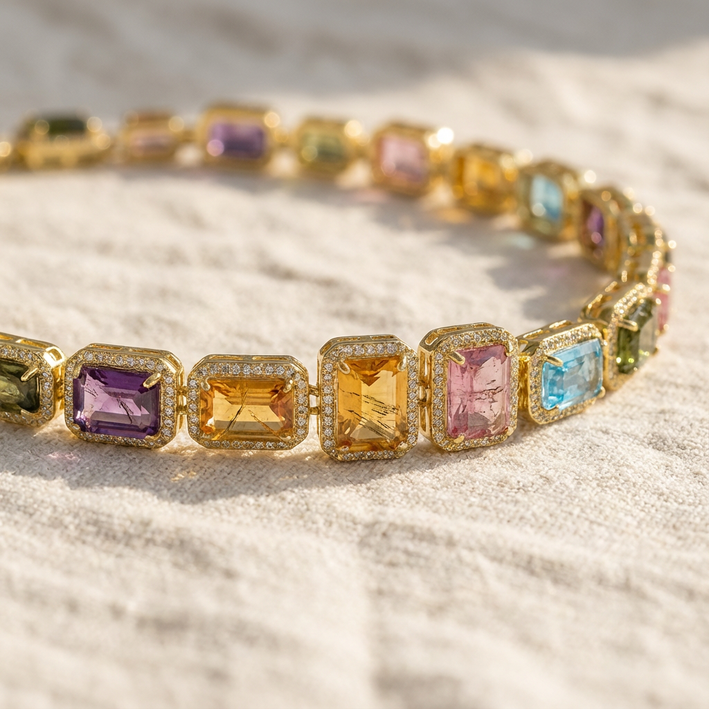 Women's Colorful Gemstone Tennis Necklace