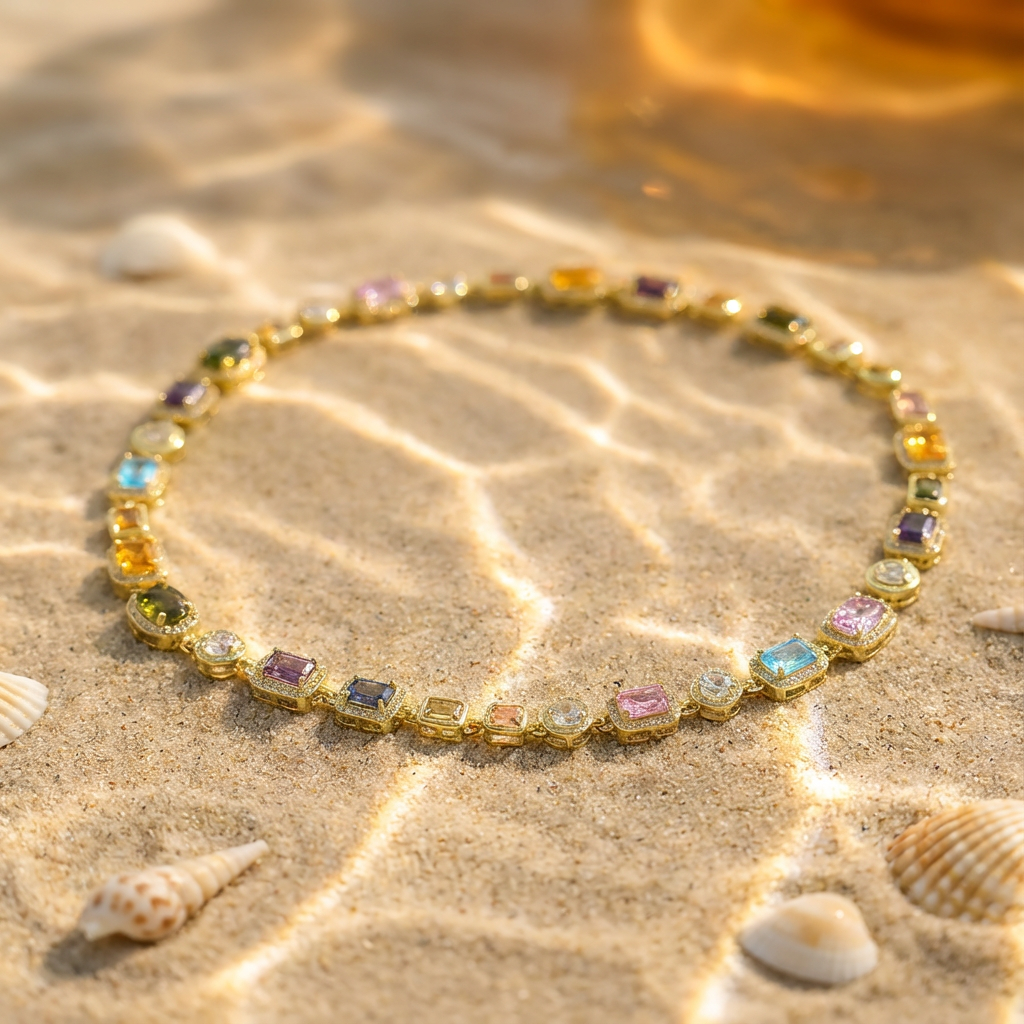 Women's Colorful Gemstone Tennis Necklace