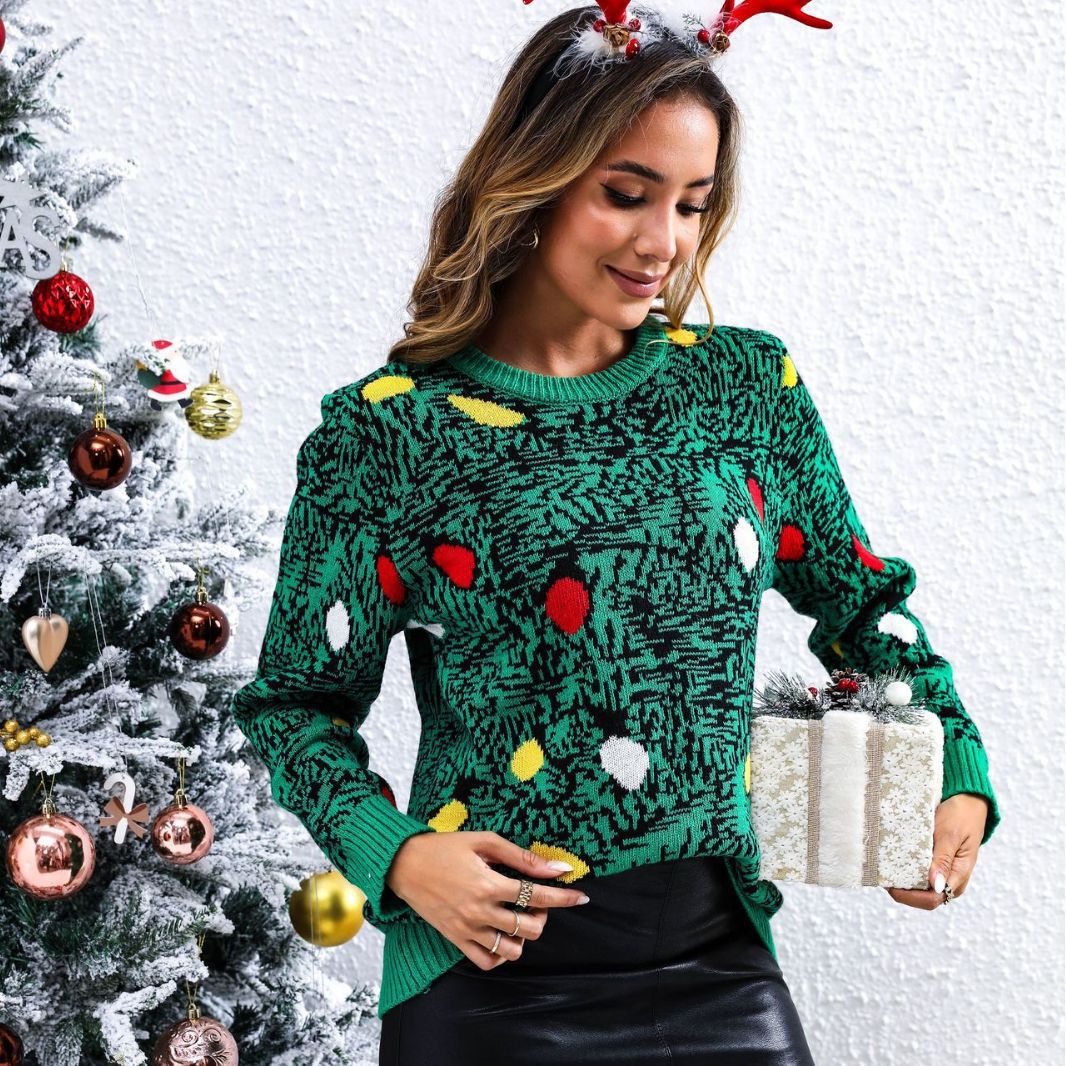 Women's Christmas Lights Ugly Christmas Sweater Crew Neck