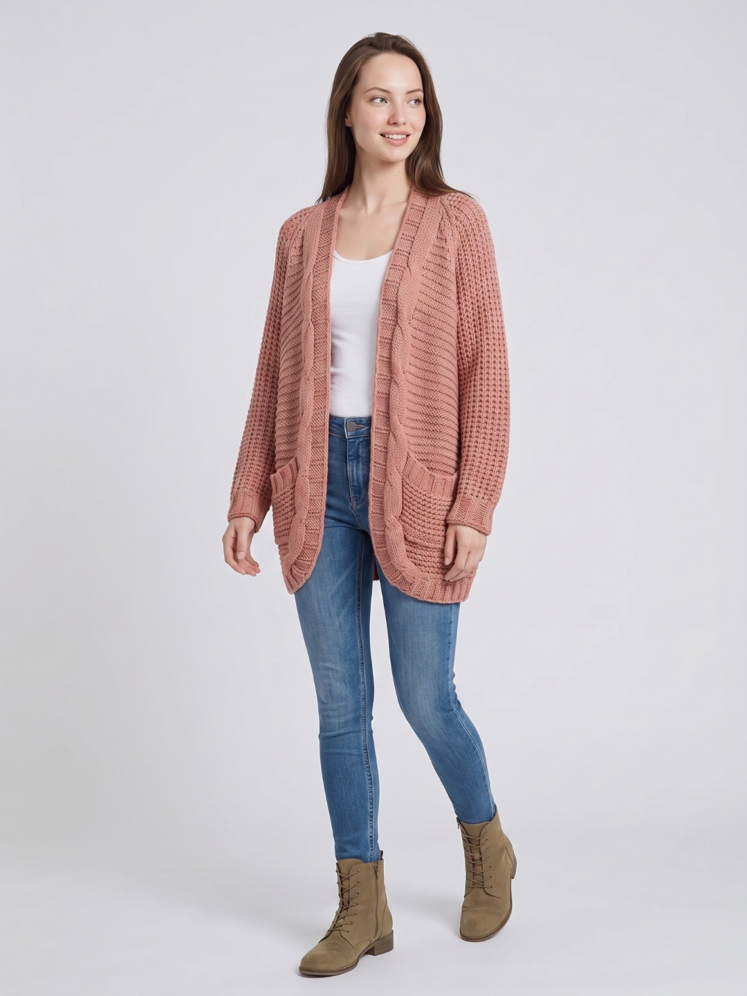 Women's Open-Front Cable Knit Cardigan