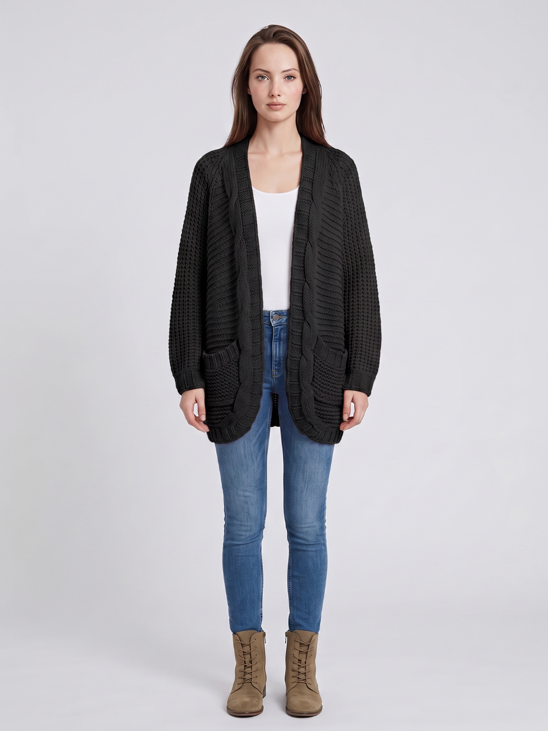 Women's Open-Front Cable Knit Cardigan