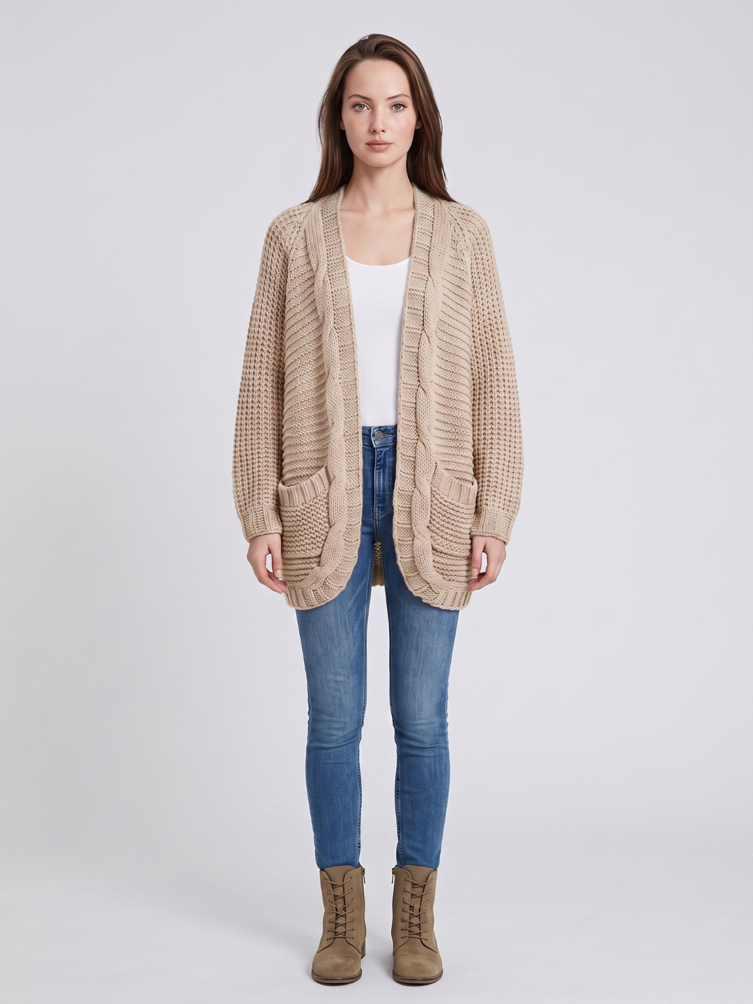 Women's Open-Front Cable Knit Cardigan