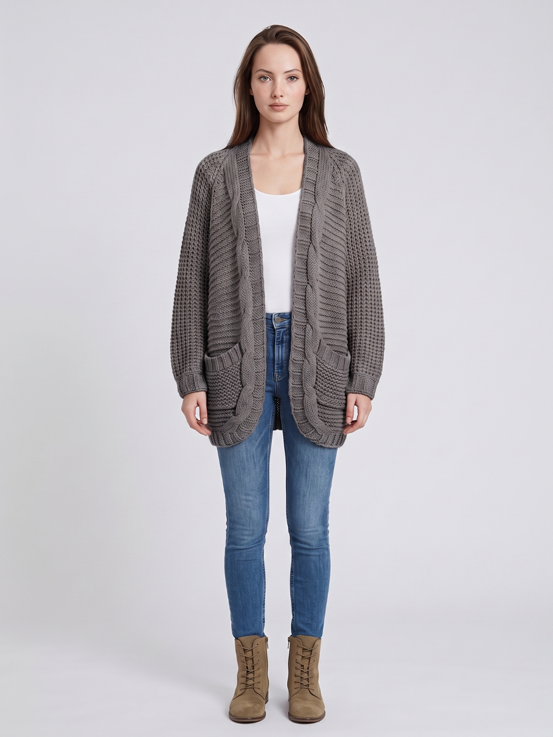 Women's Open-Front Cable Knit Cardigan