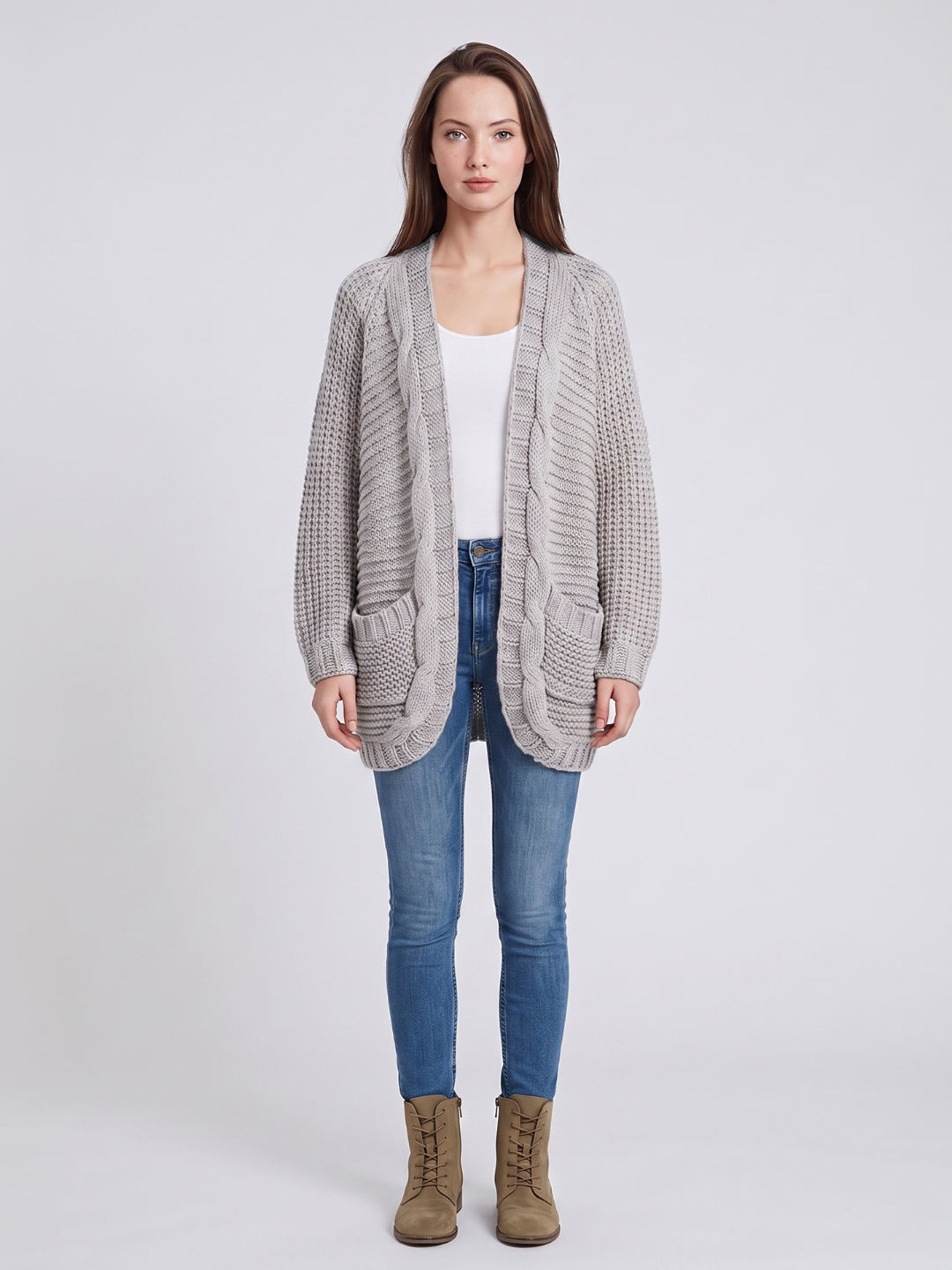 Women's Open-Front Cable Knit Cardigan