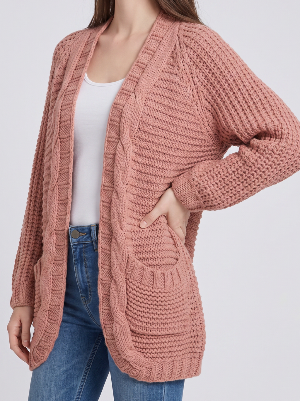 Women's Open-Front Cable Knit Cardigan