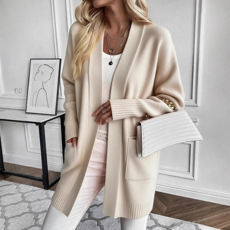 Women's Open-Front Long-Sleeve Pocket Cardigan