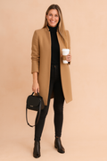 Women's Open-Front Straight Long Wool-Look Coat