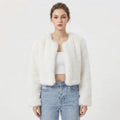 Women's Open Front Cropped Faux Fur Jacket