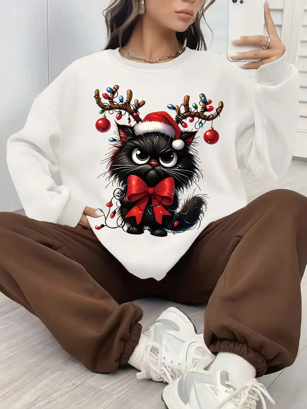 Women's Cat Ugly Christmas Sweater Oversized