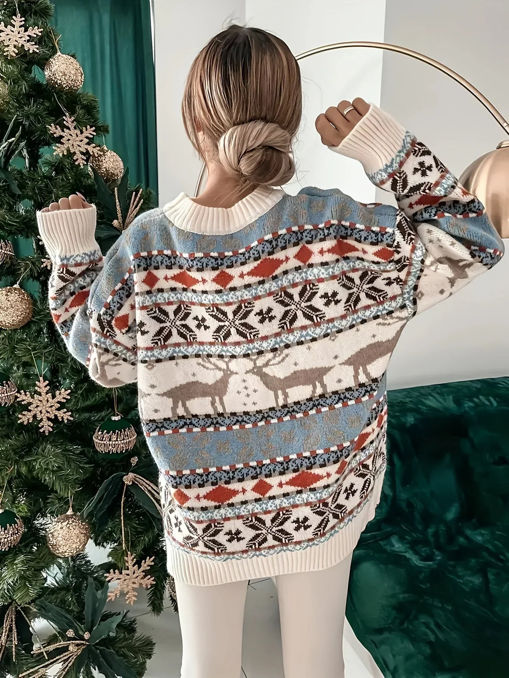 Women's Fair Isle Reindeer Christmas Sweater Oversized