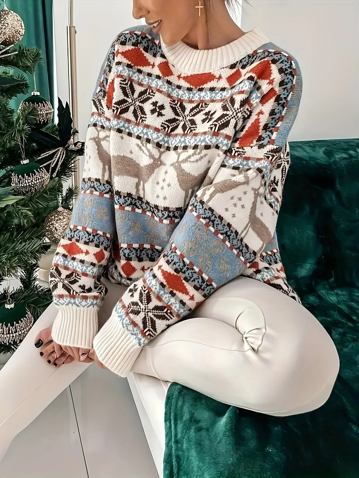 Women's Fair Isle Reindeer Christmas Sweater Oversized