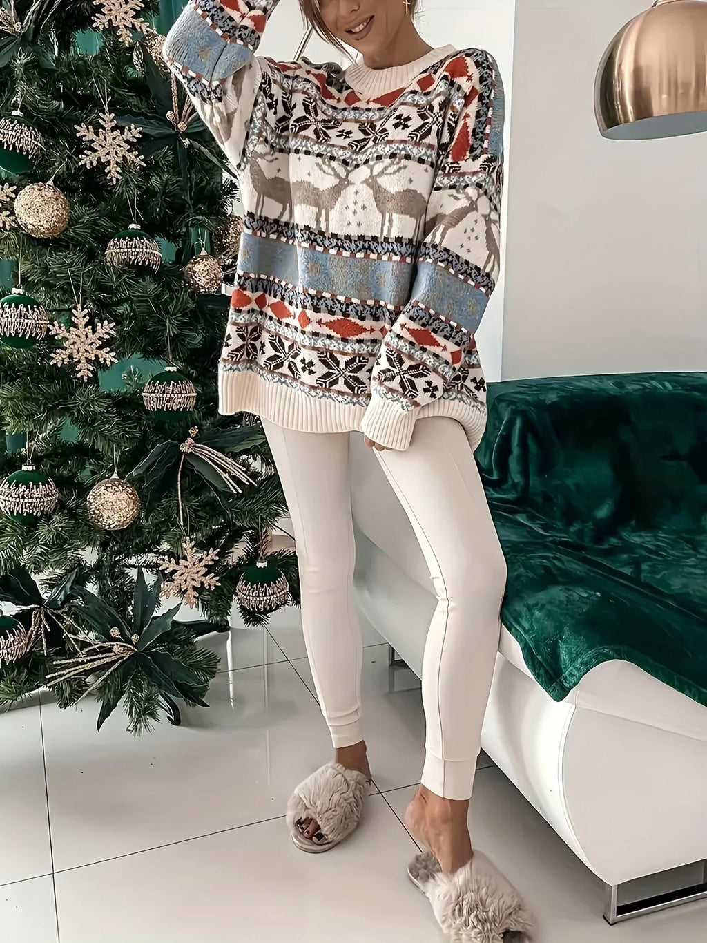 Women's Fair Isle Reindeer Christmas Sweater Oversized
