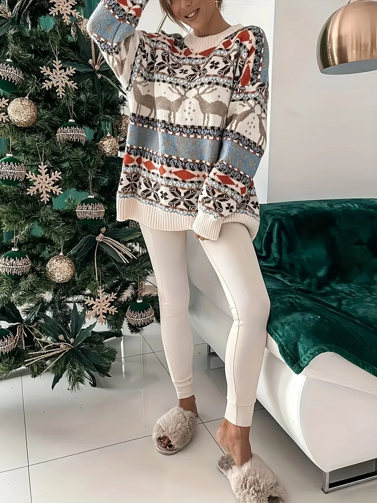 Women's Fair Isle Reindeer Christmas Sweater Oversized