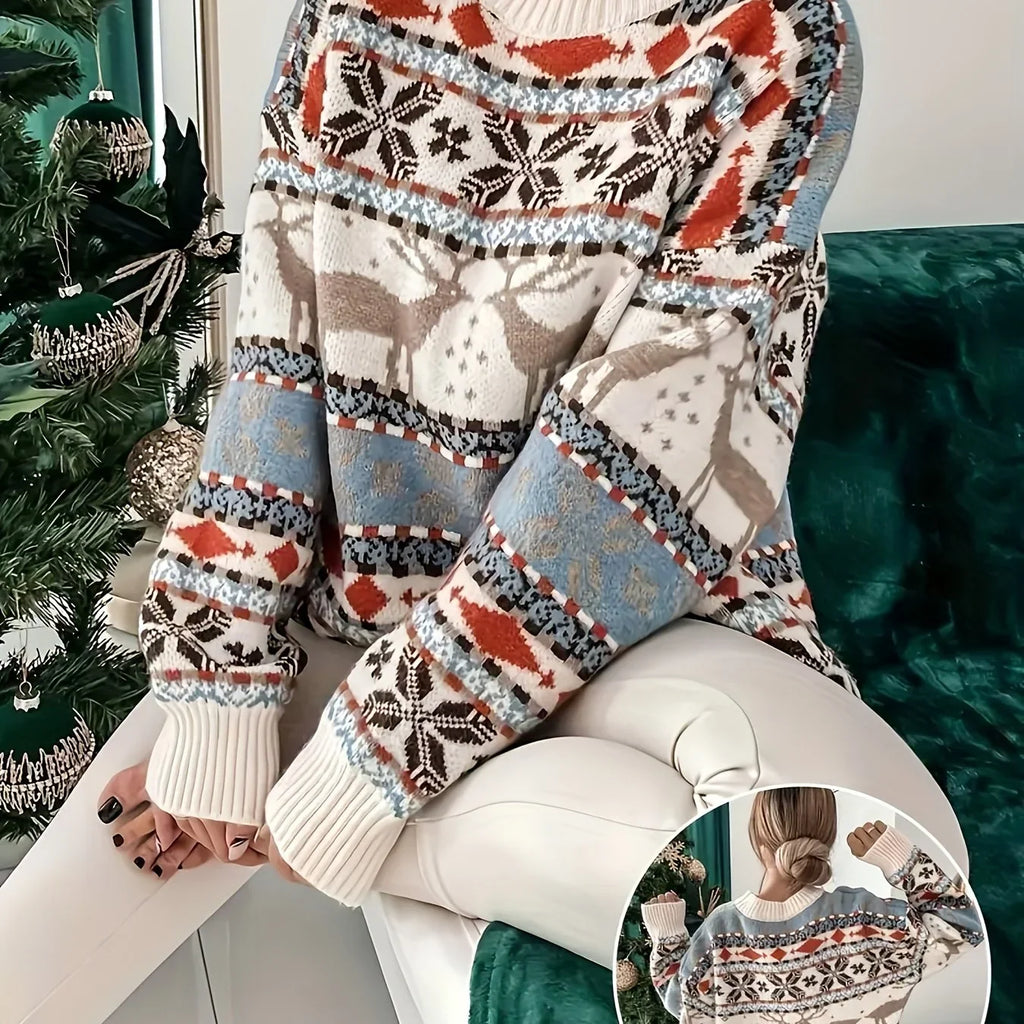 Women's Fair Isle Reindeer Christmas Sweater Oversized