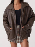 Women's Oversized Faux Leather Bomber Jacket