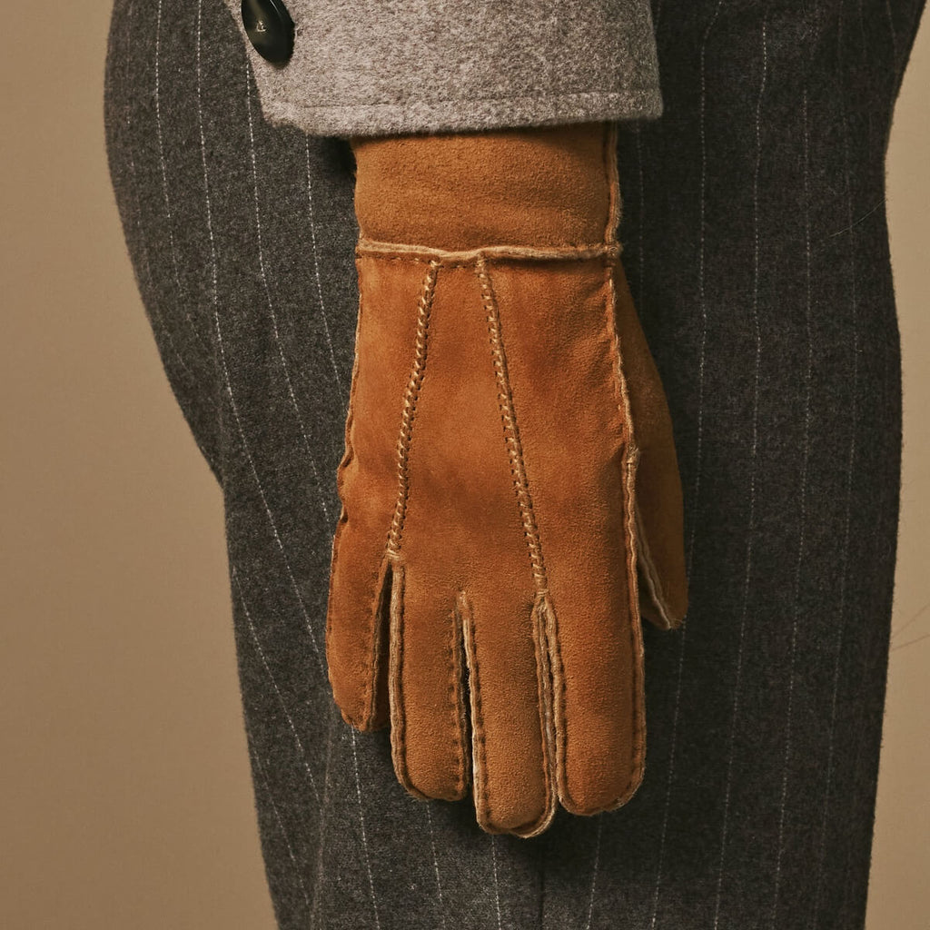 Women's Topstitched Faux Shearling Winter Gloves