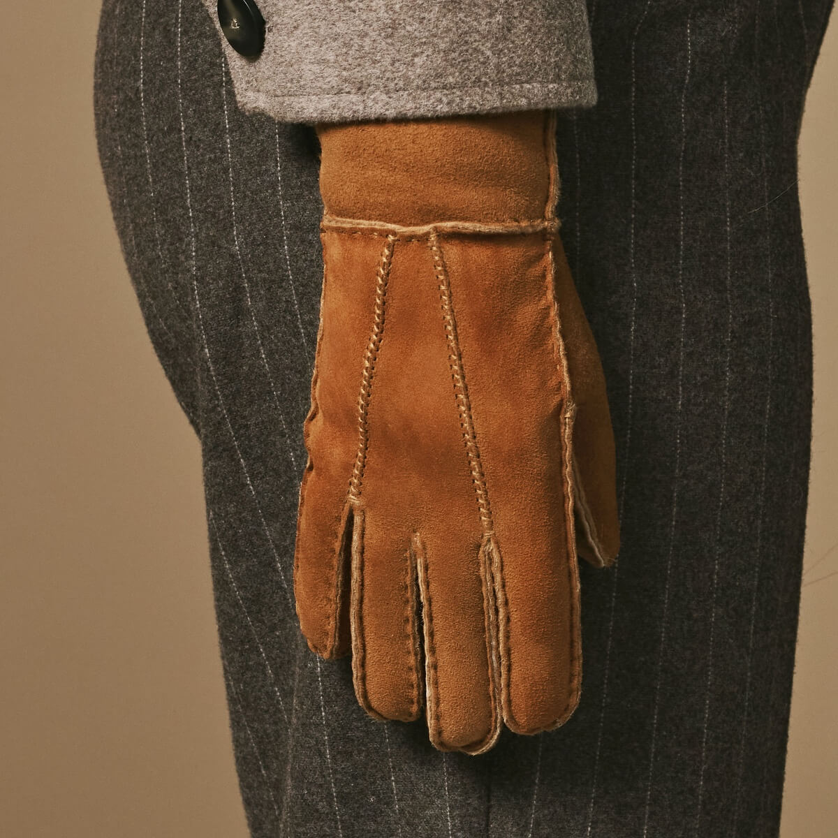 Women's Topstitched Faux Shearling Winter Gloves