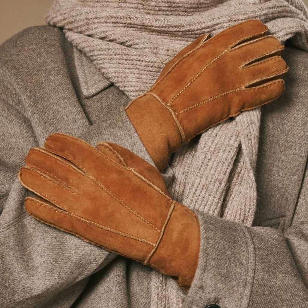 Women's Topstitched Faux Shearling Winter Gloves