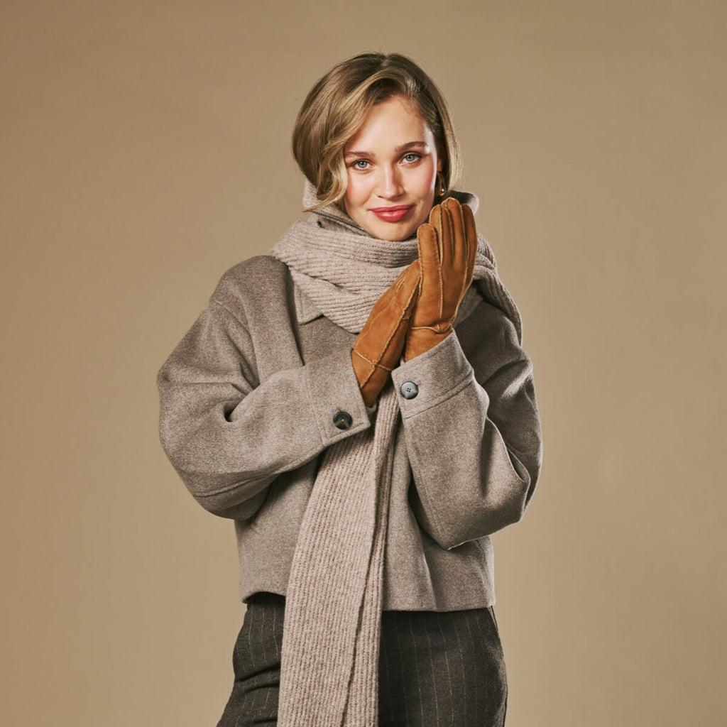 Women's Topstitched Faux Shearling Winter Gloves