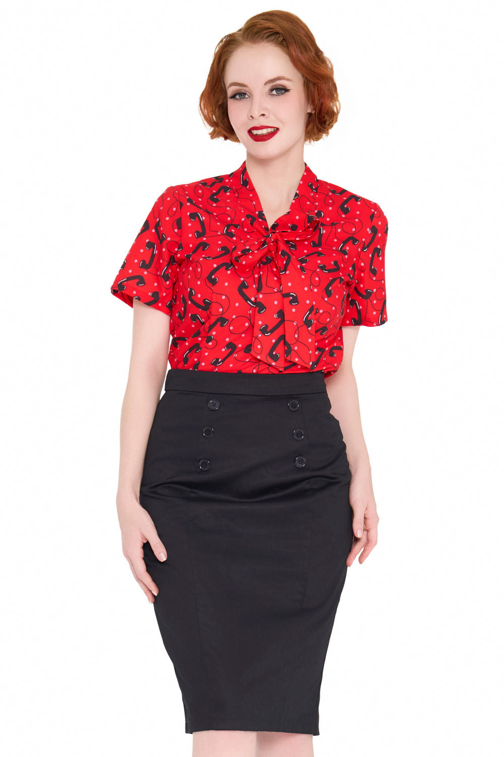 Women's Front Button Pencil Skirt in Black